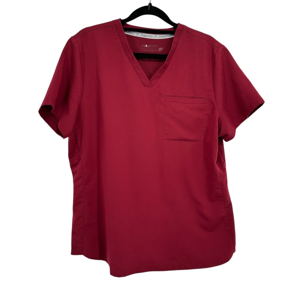 Fabletics Burgundy V-Neck Scrub‎ Top Pocket Short Sleeve Women's Size L